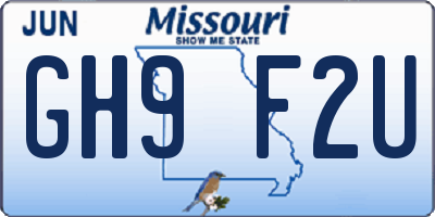 MO license plate GH9F2U