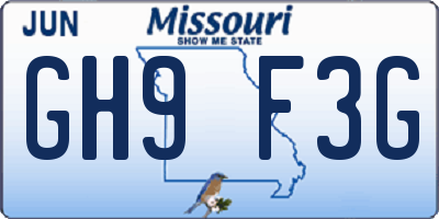 MO license plate GH9F3G