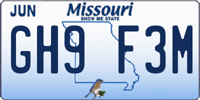 MO license plate GH9F3M