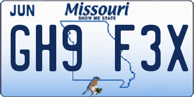 MO license plate GH9F3X