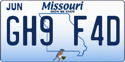MO license plate GH9F4D