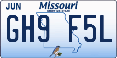 MO license plate GH9F5L