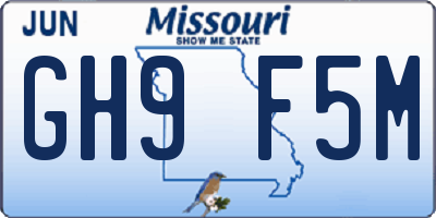 MO license plate GH9F5M