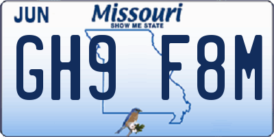 MO license plate GH9F8M