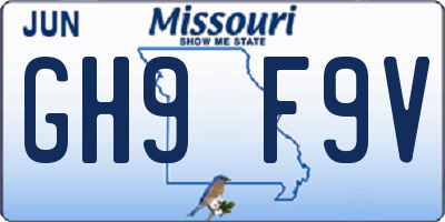 MO license plate GH9F9V