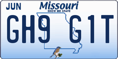 MO license plate GH9G1T
