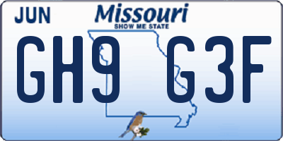 MO license plate GH9G3F