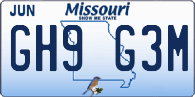 MO license plate GH9G3M