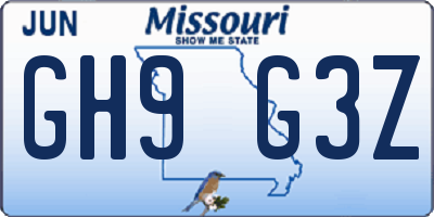 MO license plate GH9G3Z