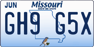 MO license plate GH9G5X