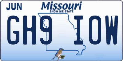 MO license plate GH9I0W