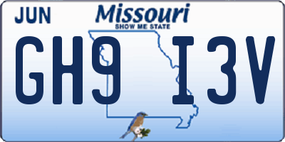 MO license plate GH9I3V