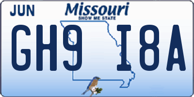MO license plate GH9I8A
