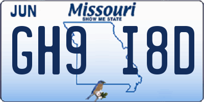MO license plate GH9I8D