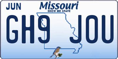 MO license plate GH9J0U