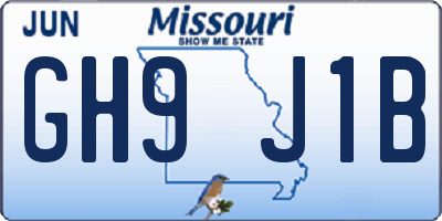 MO license plate GH9J1B