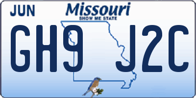 MO license plate GH9J2C