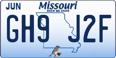 MO license plate GH9J2F