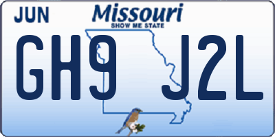 MO license plate GH9J2L