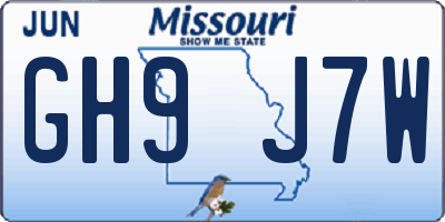 MO license plate GH9J7W