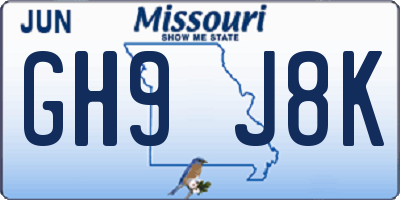 MO license plate GH9J8K