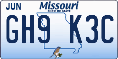 MO license plate GH9K3C