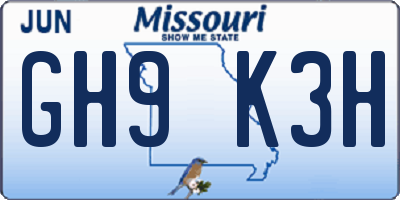 MO license plate GH9K3H