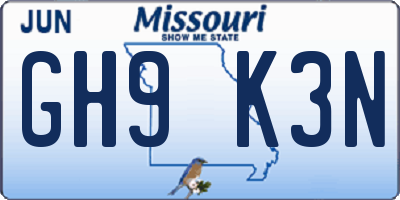 MO license plate GH9K3N