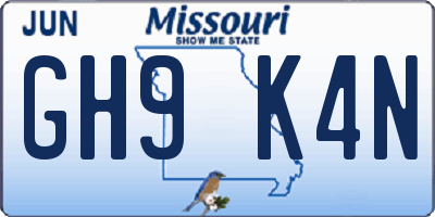 MO license plate GH9K4N