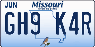 MO license plate GH9K4R