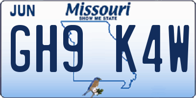 MO license plate GH9K4W