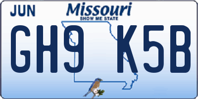 MO license plate GH9K5B
