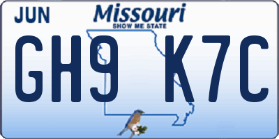 MO license plate GH9K7C