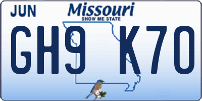 MO license plate GH9K7O