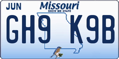 MO license plate GH9K9B