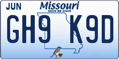 MO license plate GH9K9D