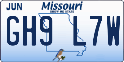 MO license plate GH9L7W