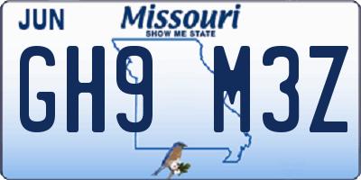 MO license plate GH9M3Z