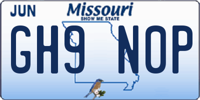 MO license plate GH9N0P