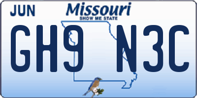MO license plate GH9N3C