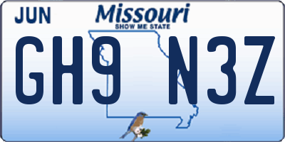 MO license plate GH9N3Z