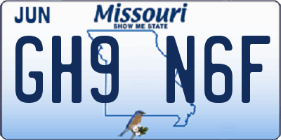 MO license plate GH9N6F