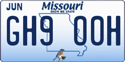 MO license plate GH9O0H
