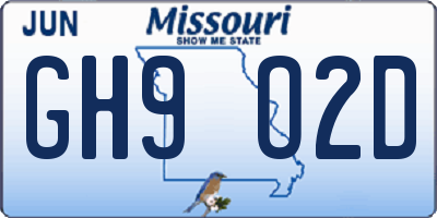 MO license plate GH9O2D