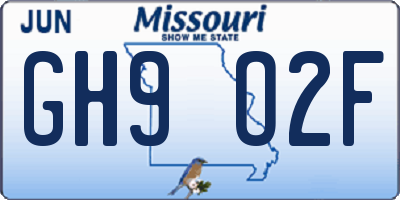 MO license plate GH9O2F