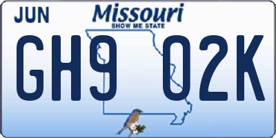 MO license plate GH9O2K