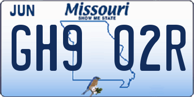 MO license plate GH9O2R