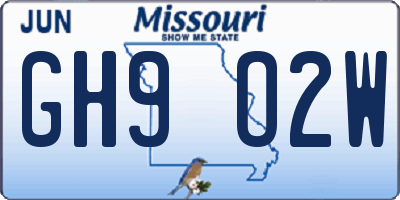 MO license plate GH9O2W