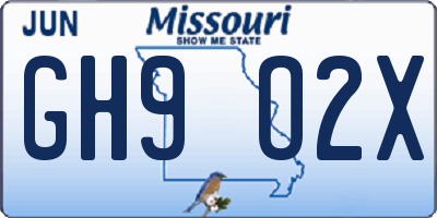 MO license plate GH9O2X