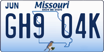 MO license plate GH9O4K